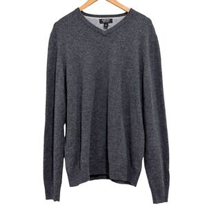 Nordstrom Mens 100% Cashmere V-Neck Sweater Charcoal Grey Large Classic Soft